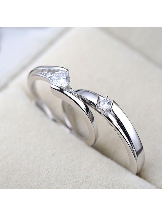 Minimalist CZ 925 Sterling Silver Adjustable Promise Ring