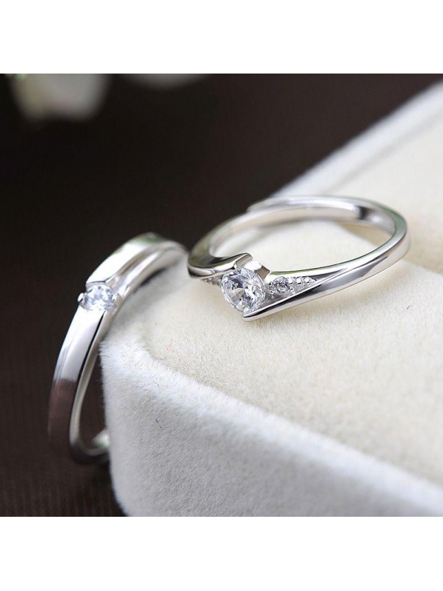 Minimalist CZ 925 Sterling Silver Adjustable Promise Ring