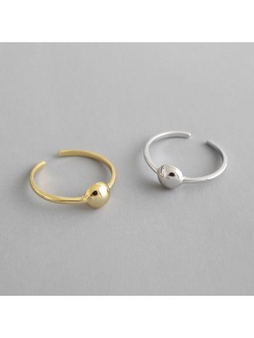Simple Single Round Ball 925 Sterling Silver Adjustable Ring
