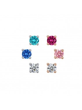 Simple Colorful CZ Round Mini 925 Sterling Silver Stud Earrings