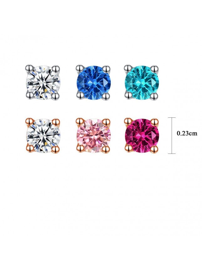 Simple Colorful CZ Round Mini 925 Sterling Silver Stud Earrings