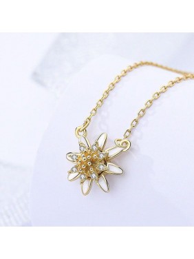 Girl CZ Daisy Flower 925 Sterling Silver Necklace