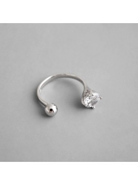 Simple Round CZ Ball 925 Sterling Silver Adjustable Ring
