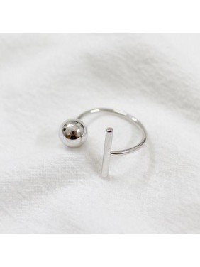 Office Simple Round Ball Rectangle 925 Sterling Silver Adjustable Ring
