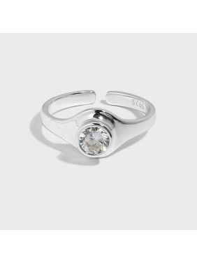 Office Round CZ Geometry 925 Sterling Silver Adjustable Ring