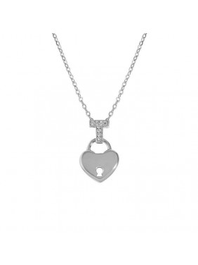 Anniversary Letter T Shape CZ Heart Lock 925 Sterling Silver Necklace