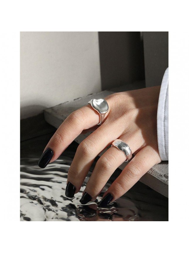Modern Geometry Texture 925 Sterling Silver Adjustable Ring