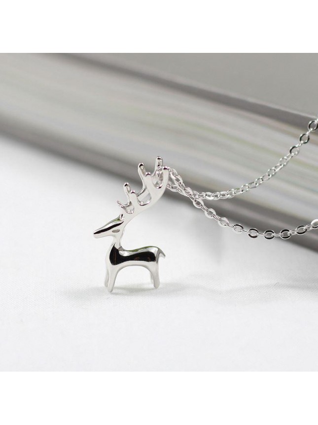 Christmas Running Deer 925 Sterling Silver Necklace