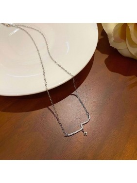 Gift Four Leaf Clover CZ Wave 925 Sterling Silver Necklace