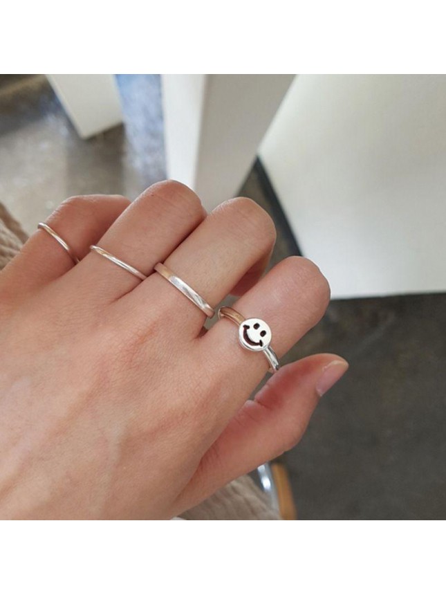 Cute Smile Face 925 Sterling Silver Adjustable Ring