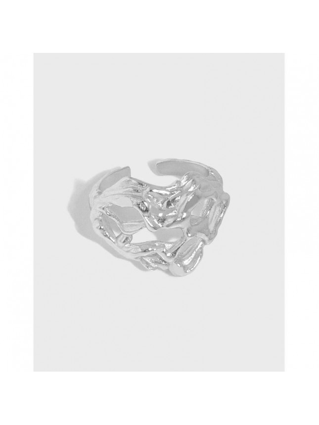 Party Hollow Hearts Wide 925 Sterling Silver Adjustable Ring