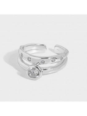 Fashion Double Layer CZ 925 Sterling Silver Adjustable Ring