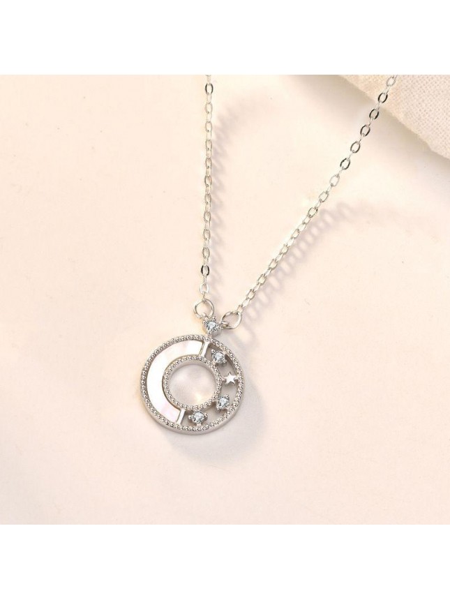 New Shell CZ Round Star Trails Astrolabe 925 Sterling Silver Necklace