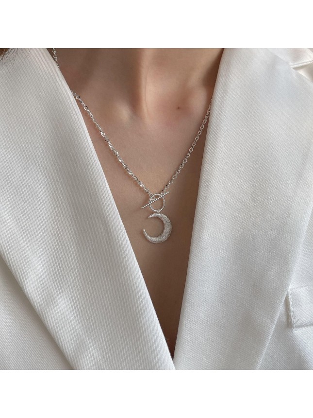 Women Irregular Crescent Moon OT 925 Sterling Silver Necklace