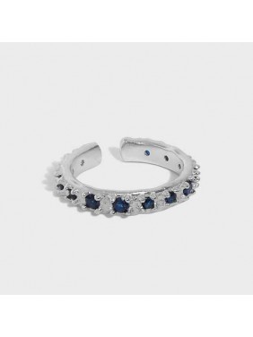 Modern Irregular Blue CZ 925 Sterling Silver Adjustable Ring