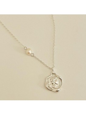 Party Irregular Portrait Coin 925 Sterling Silver Necklace