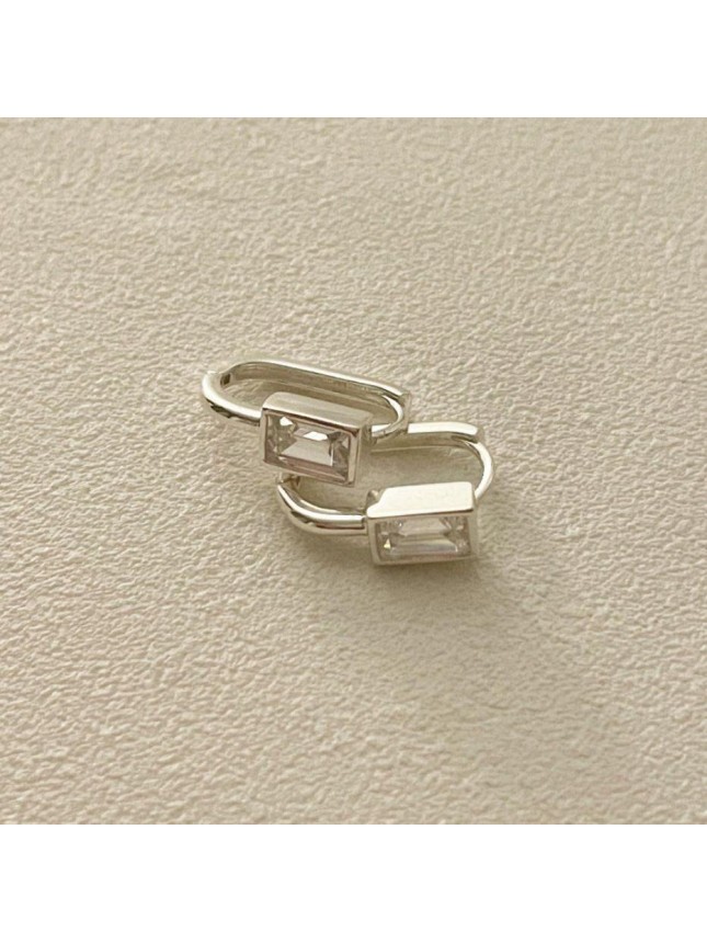 Geometry Rectangle CZ Fashion 925 Sterling Silver Hoop Earrings