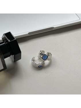 Office Blue Radiant CZ Irregular 925 Sterling Silver Adjustable Ring