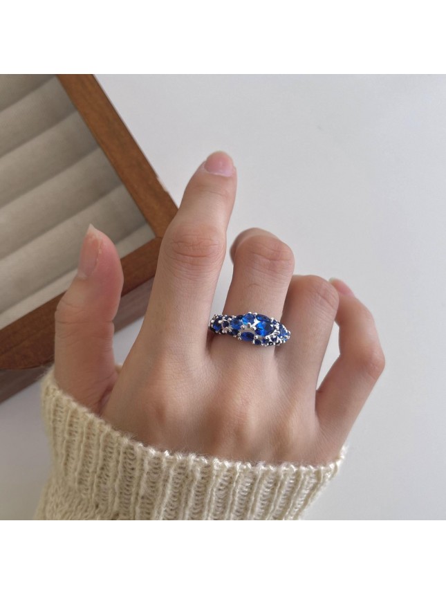 Party Blue Micro Setting CZ 925 Sterling Silver Adjustable Ring