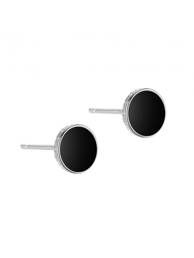 Holiday Round Black Epoxy Craft 925 Sterling Silver Stud Earrings