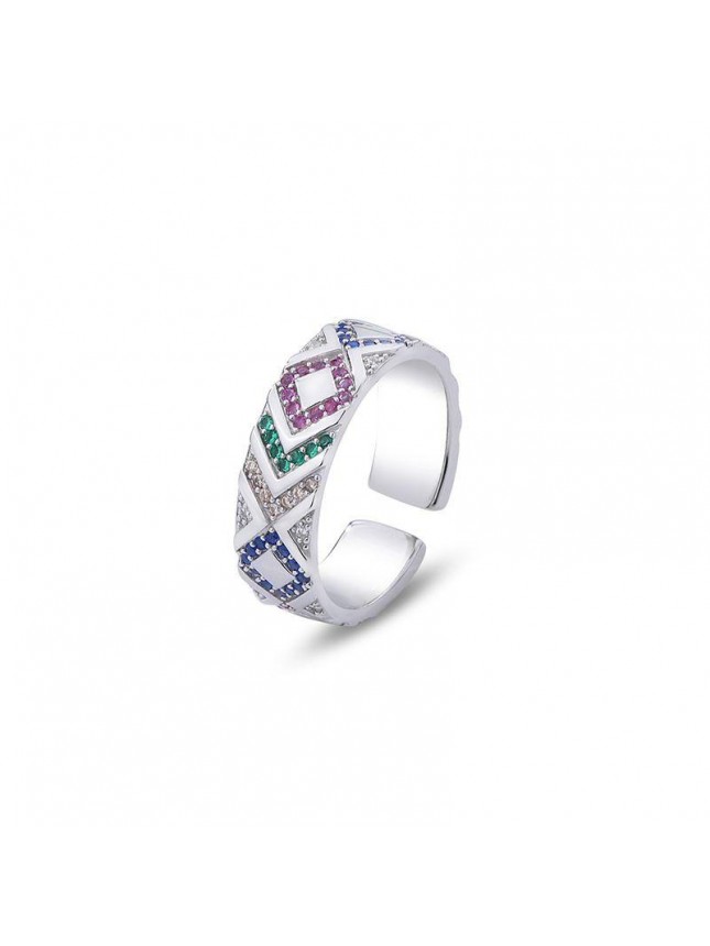 Fashion Colorful CZ Geometry Lines Cross 925 Sterling Silver Adjusatble Ring