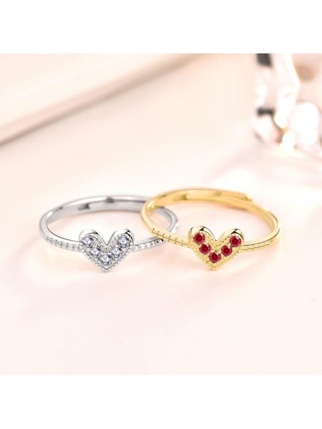 Girl CZ Heart Love 925 Sterling Silver Adjustable Ring