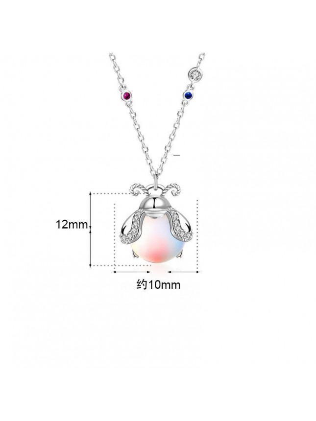Cute Natural Moonstone Glowworm CZ 925 Sterling Silver Necklace