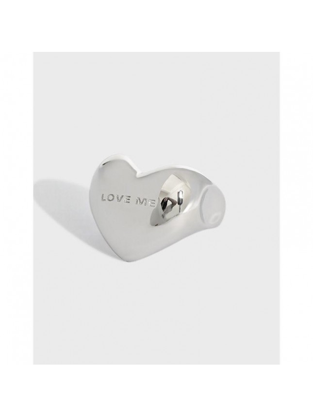 Anniversary LOVE ME Letters Heart 925 Sterling Silver Adjustable Ring