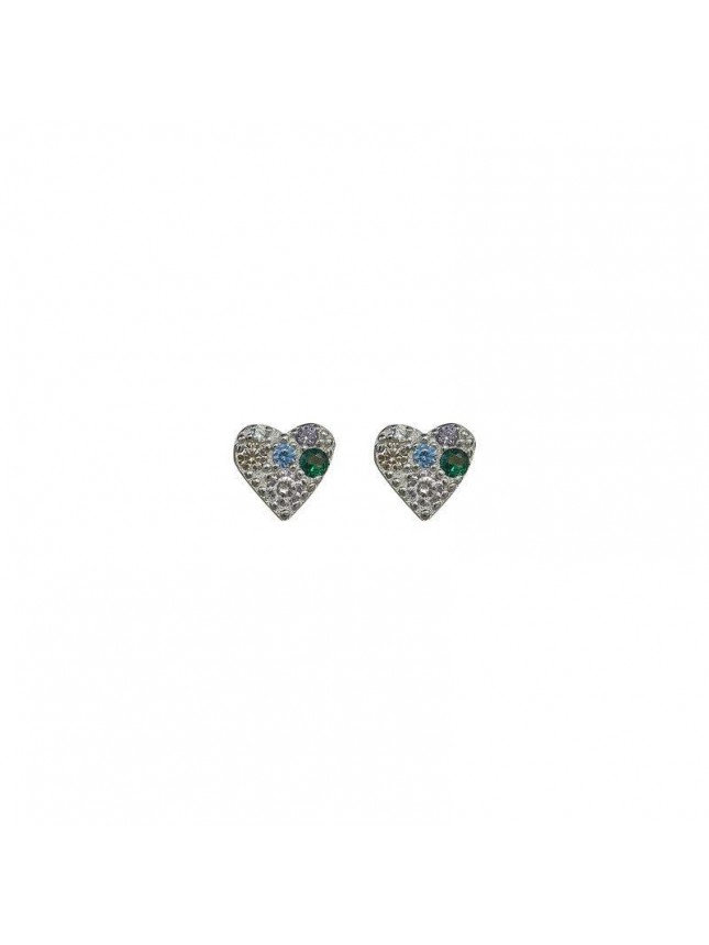 Anniversary Colorful CZ Heart 925 Sterling Silver Stud Earrings