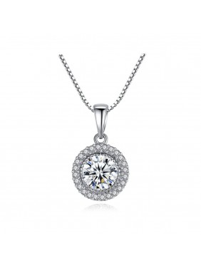 Women Micro Setting Round CZ 925 Sterling Silver Necklace