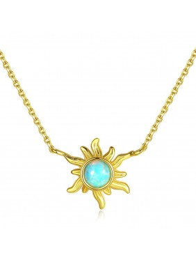 Friend's Created Opal Sunflower 925 Sterling Silver Necklace