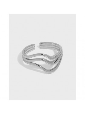 Simple Hollow Triple Lines Wavr 925 Sterling Silver Adjustable Ring