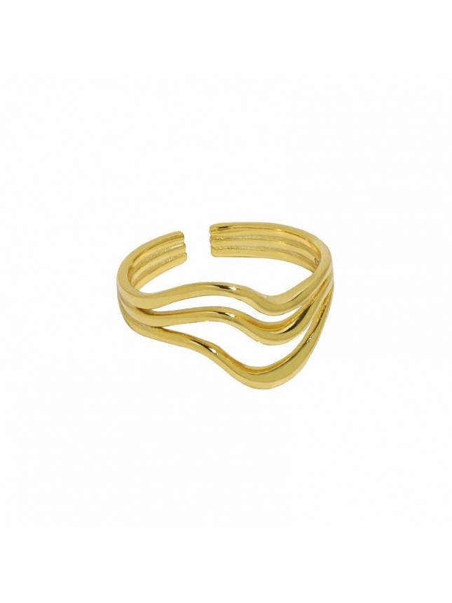 Simple Hollow Triple Lines Wavr 925 Sterling Silver Adjustable Ring