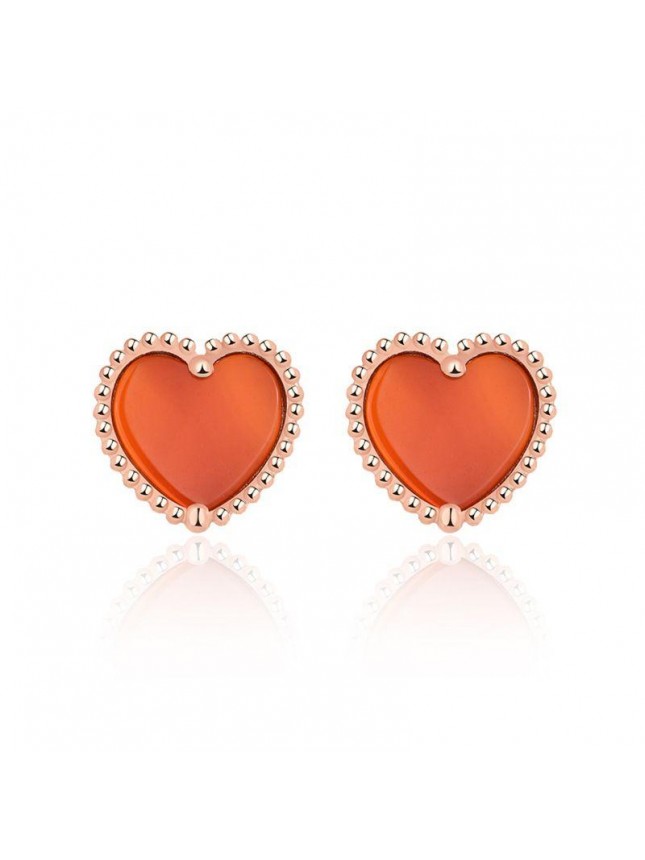 Honey Moon Red Natural Agate Heart 925 Sterling Silver Stud Earrings