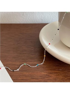 New Colorful Beads Chain 925 Sterling Silver Necklace