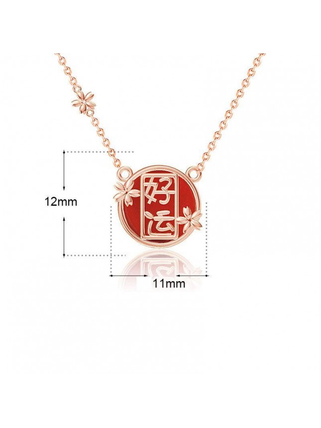 Holiday Natural Agate Haoyun Chinese 925 Sterling Silver Necklace