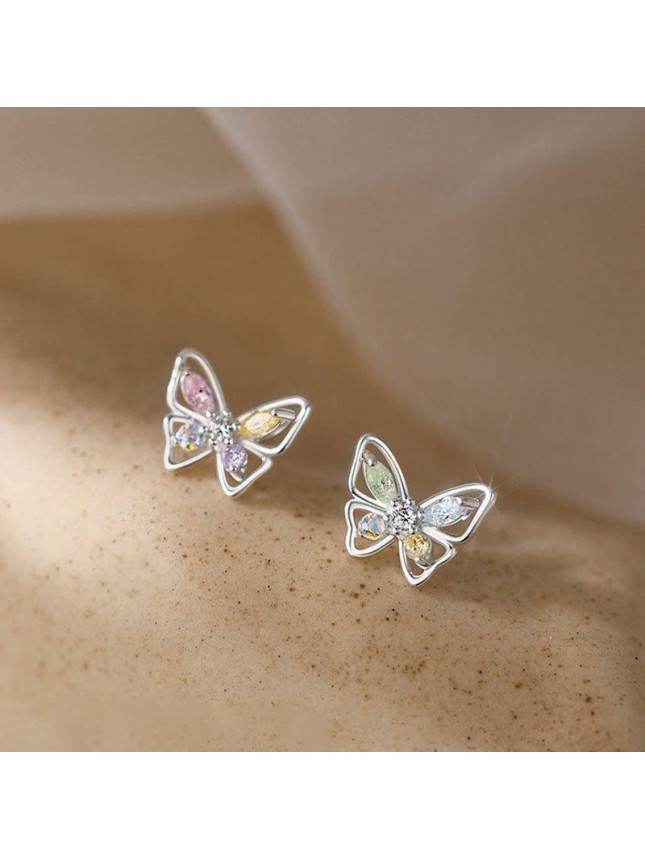 Girl Mini CZ Shining Butterfly 925 Sterling Silver Stud Earrings