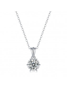 Promise Moissanite CZ Snowflake Rolo Chain 925 Sterling Silver Necklace
