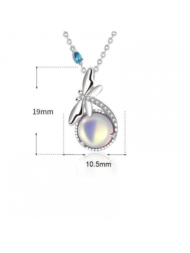 Lady Natural Moonstone Dragonfly 925 Sterling Silver Necklace