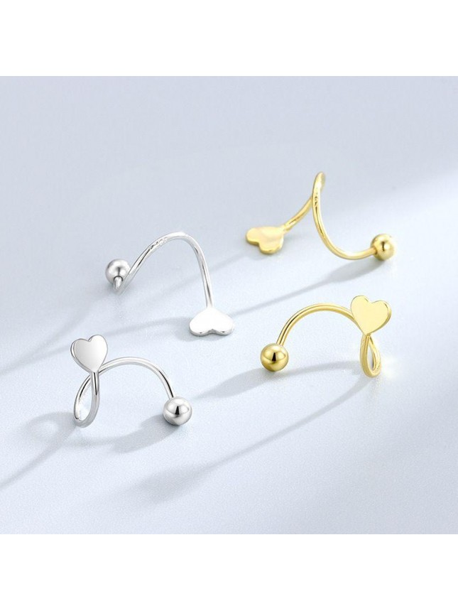 Irregular Star Heart Beads Spiral Barbell 925 Sterling Silver Screw Stud Earrings