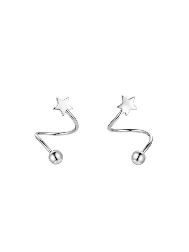 Irregular Star Heart Beads Spiral Barbell 925 Sterling Silver Screw Stud Earrings