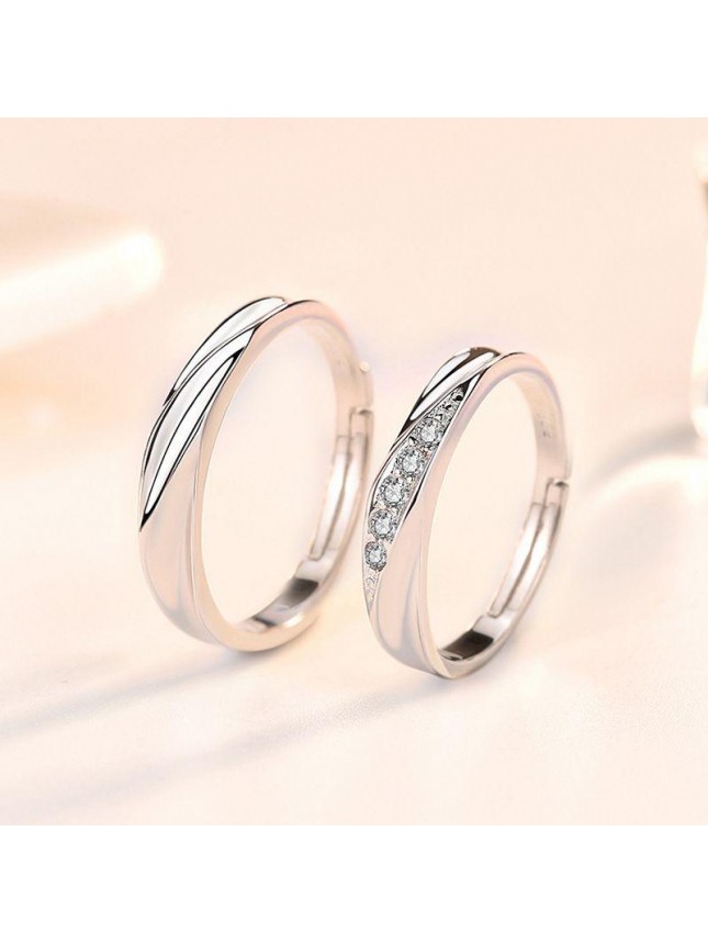 Wedding Fall in Love  CZ 925 Sterling Silver Adjustable Promise Ring