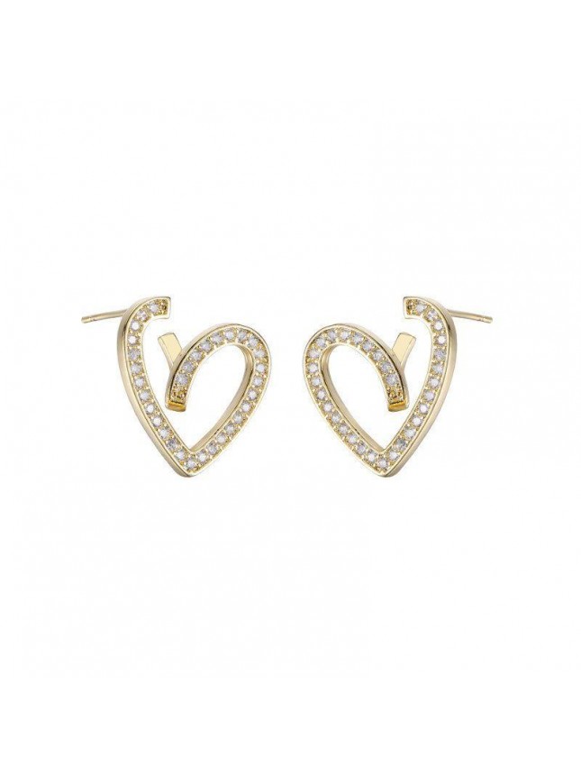 Wedding Twisted Lines CZ Heart 925 Sterling Silver Stud Earrings