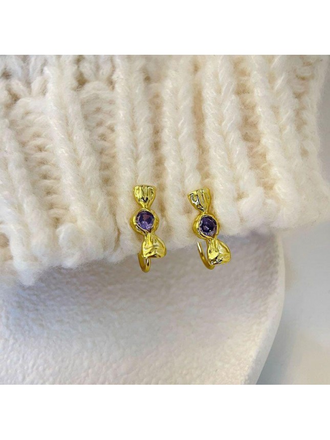 Cute Purple CZ Candy 925 Sterling Silver Non-Pierced Earrings