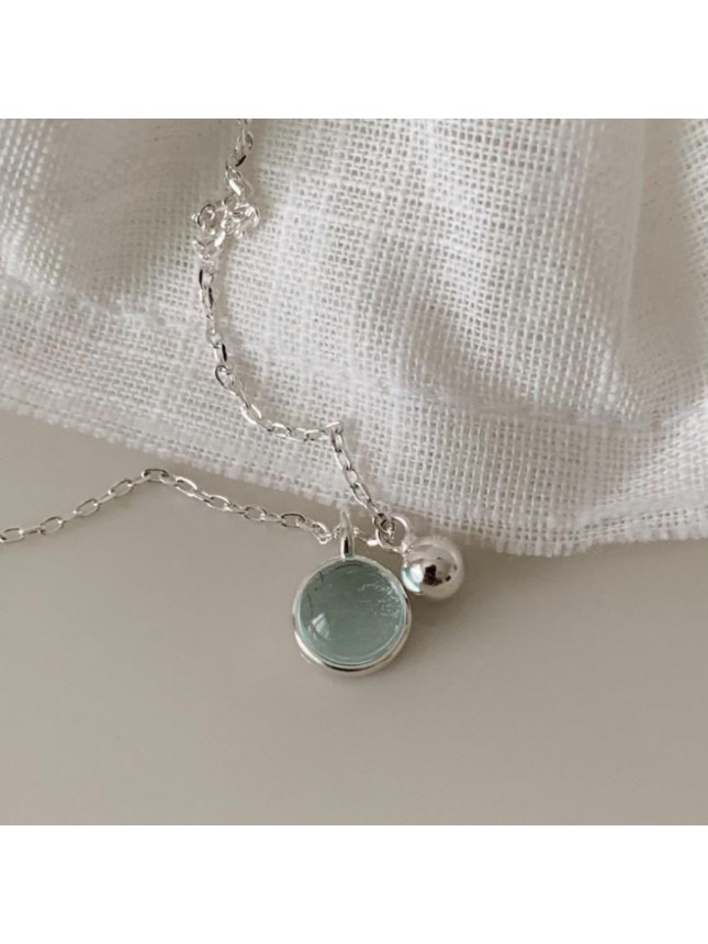 Simple Round Blue Lake 925 Sterling Silver Necklace