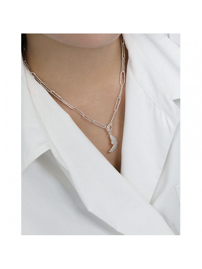 Casual Irregular Crescent Moon OT 925 Sterling Silver Necklace