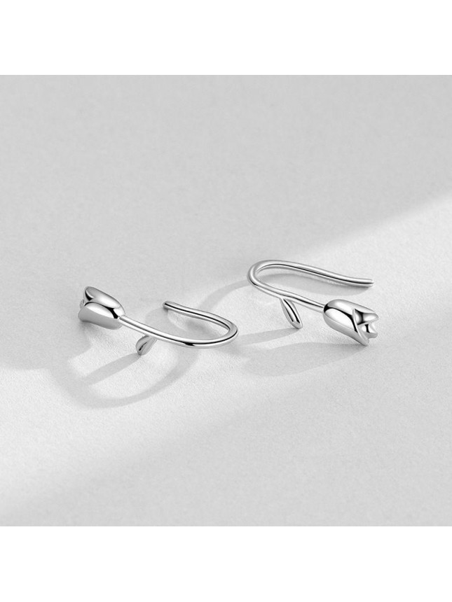 Women Tulip Flower 999 Sterling Silver French Hook Earrings