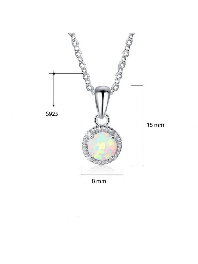 Simple Round Created Opal CZ 925 Silver Necklace
