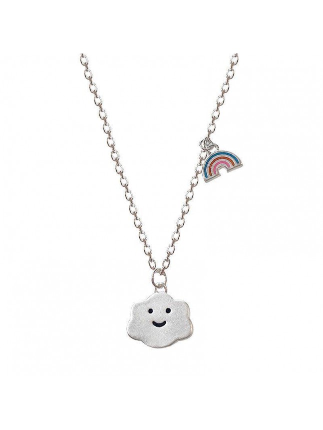 Holiday Smile Cloud Colorful Rainbow 925 Sterling Silver Necklace