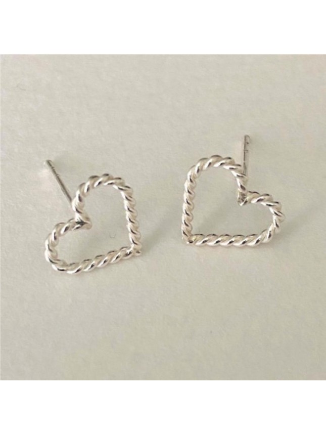 Anniversary Hollow Twisted Rope Heart 925 Sterling Silver Stud Earrings